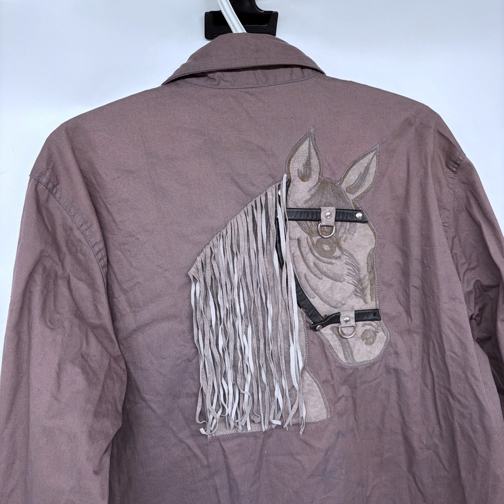 Vtg‎ Horse Embroidered Pearl Snap Western Shirt Medium Mens Brown Fringe Led Jo - Picture 2 of 8